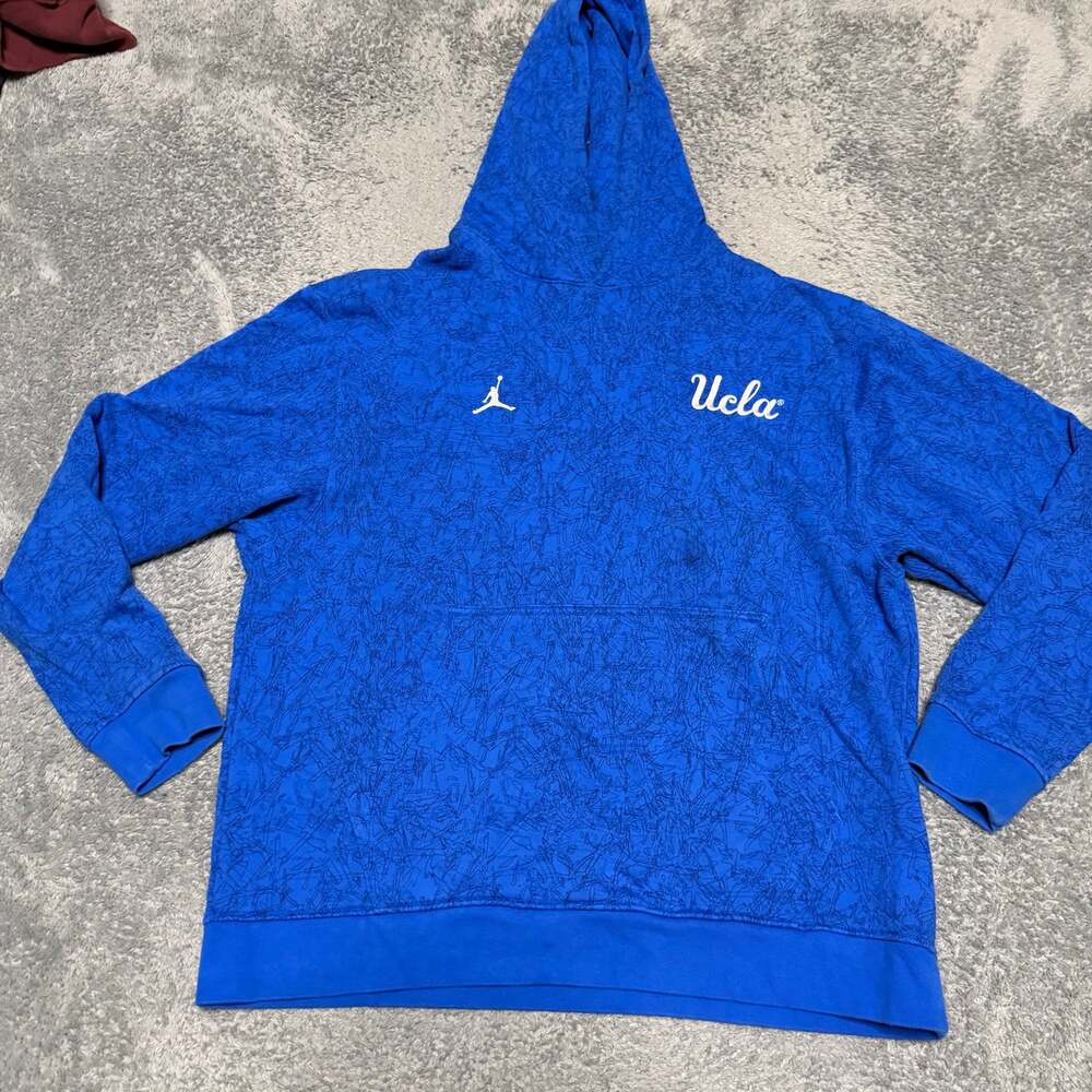 Jordan UCLA Bruins Hoodie Mens XL Blue Jumpman Crackle Print Pullover NCAA